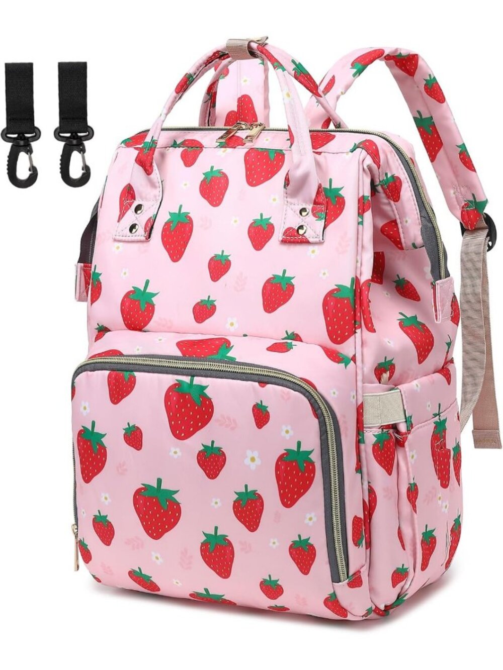 Cute Strawberry Diaper Bag Backpack for Girls | Waterproof Large Nappy Bag for
